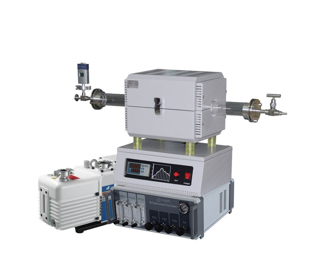 Compact CVD system with 1200°C tube furnace 3 gas way float flow controller-O1200-50IC-3F