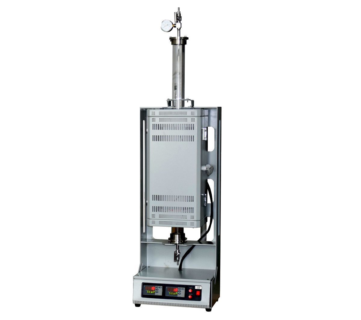 Compact 1200℃ two heating zone vertical tube furnace with 1&quot; quartz chamber V1200-25IIC